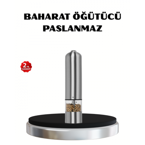 Modern Otomatik Baharat Öğütücü Seti – Pilli Paslanmaz Çelik LED Aydınlatmalı