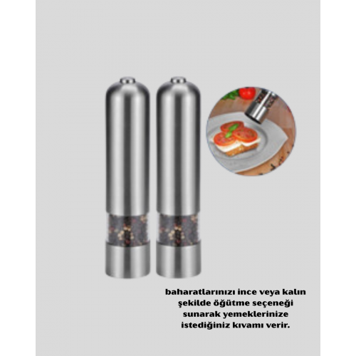 Modern Otomatik Baharat Öğütücü Seti – Pilli Paslanmaz Çelik LED Aydınlatmalı Modern Otomatik Baharat Öğütücü Seti – Pilli Paslanmaz Çelik LED Aydınlatmalı