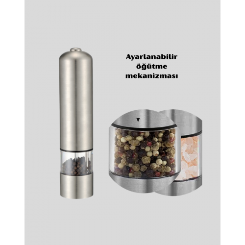 Modern Otomatik Baharat Öğütücü Seti – Pilli Paslanmaz Çelik LED Aydınlatmalı Modern Otomatik Baharat Öğütücü Seti – Pilli Paslanmaz Çelik LED Aydınlatmalı