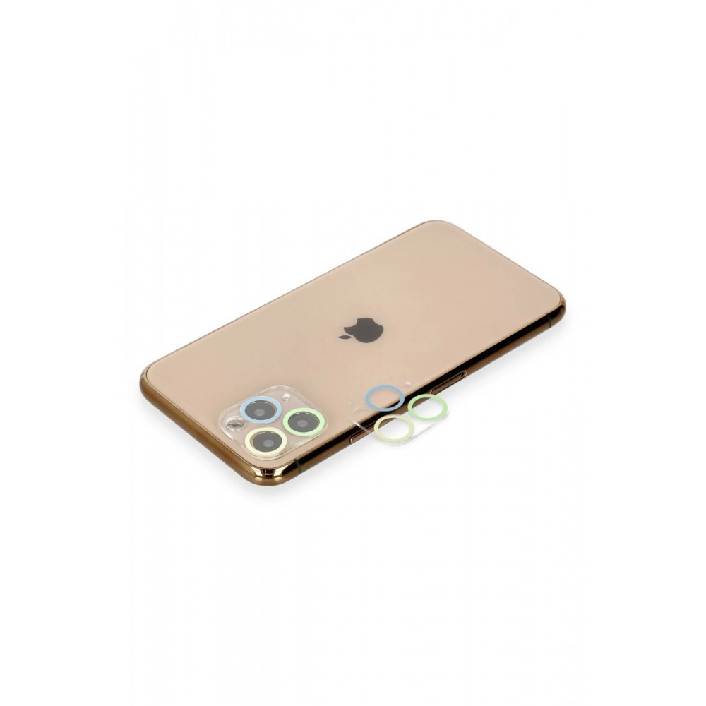 iPhone 11 Pro Max Renkli Kamera Lens Koruma Cam - Yeşil-Sarı-(5796)