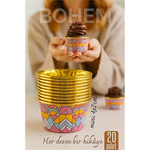 Bohem Yuvarlak Kek Kalıbı  Alüminyum  Cupcake Muffin Kalıbı 20'li Paket