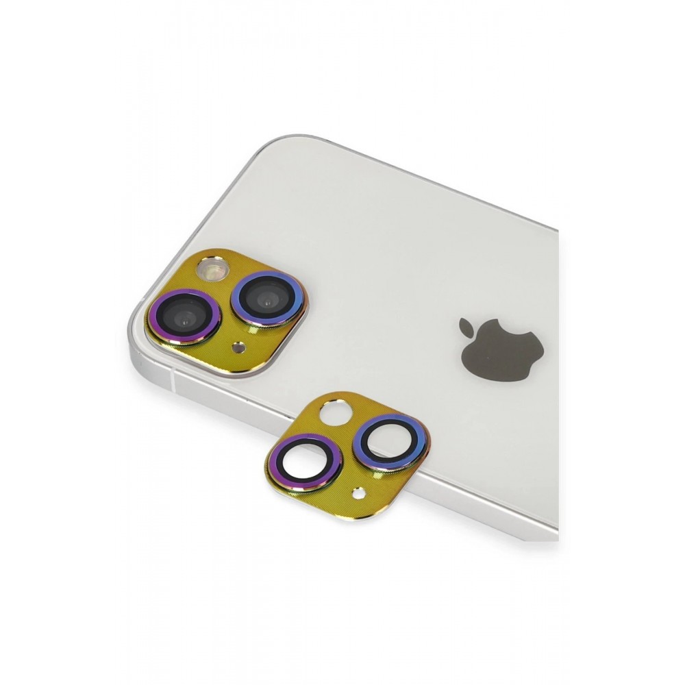 iPhone 13 Pers Alüminyum Kamera Lens - Rainbow-(5796)