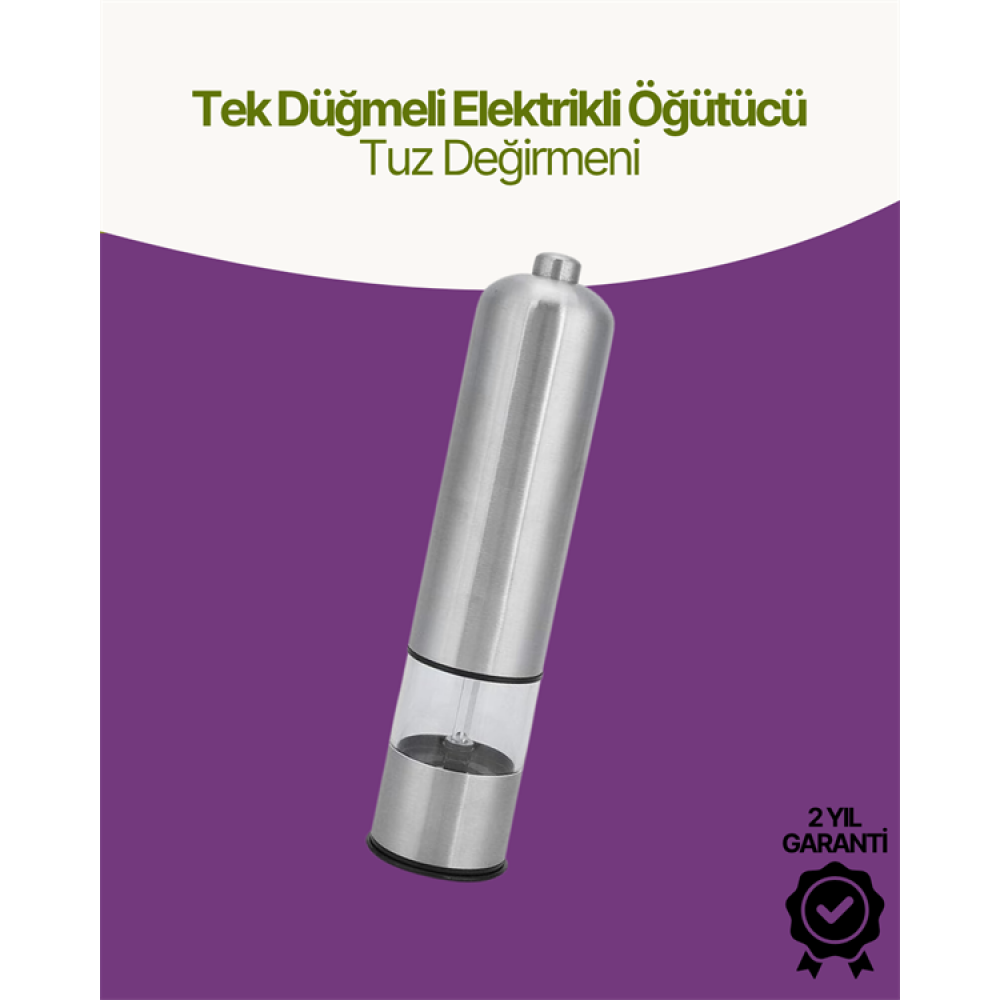 Elektrikli Baharat Öğütücü Pilli Paslanmaz Çelik Otomatik Tuz Karabiber Değirmeni