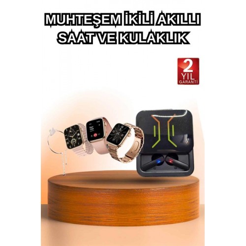 Wireless Şarjlı Akıllı Saat ve Dijital Göstergeli Kablosuz Bluetooth Kulaklık Nabız Ölçer Wireless Şarjlı Akıllı Saat ve Dijital Göstergeli Kablosuz Bluetooth Kulaklık Nabız Ölçer