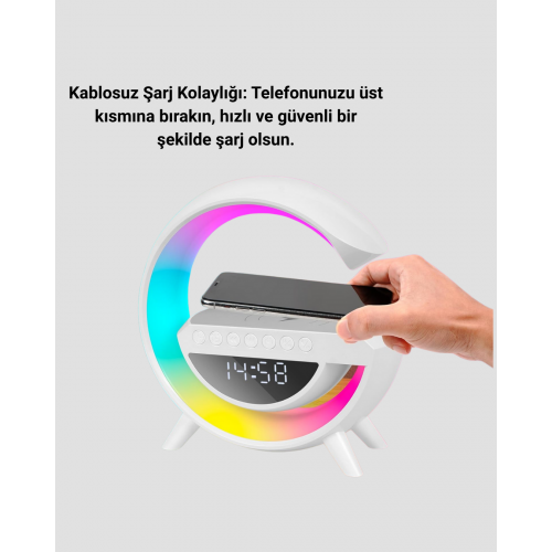 Renkli Işıklı 15W Kablosuz Şarjlı Masa Lambası