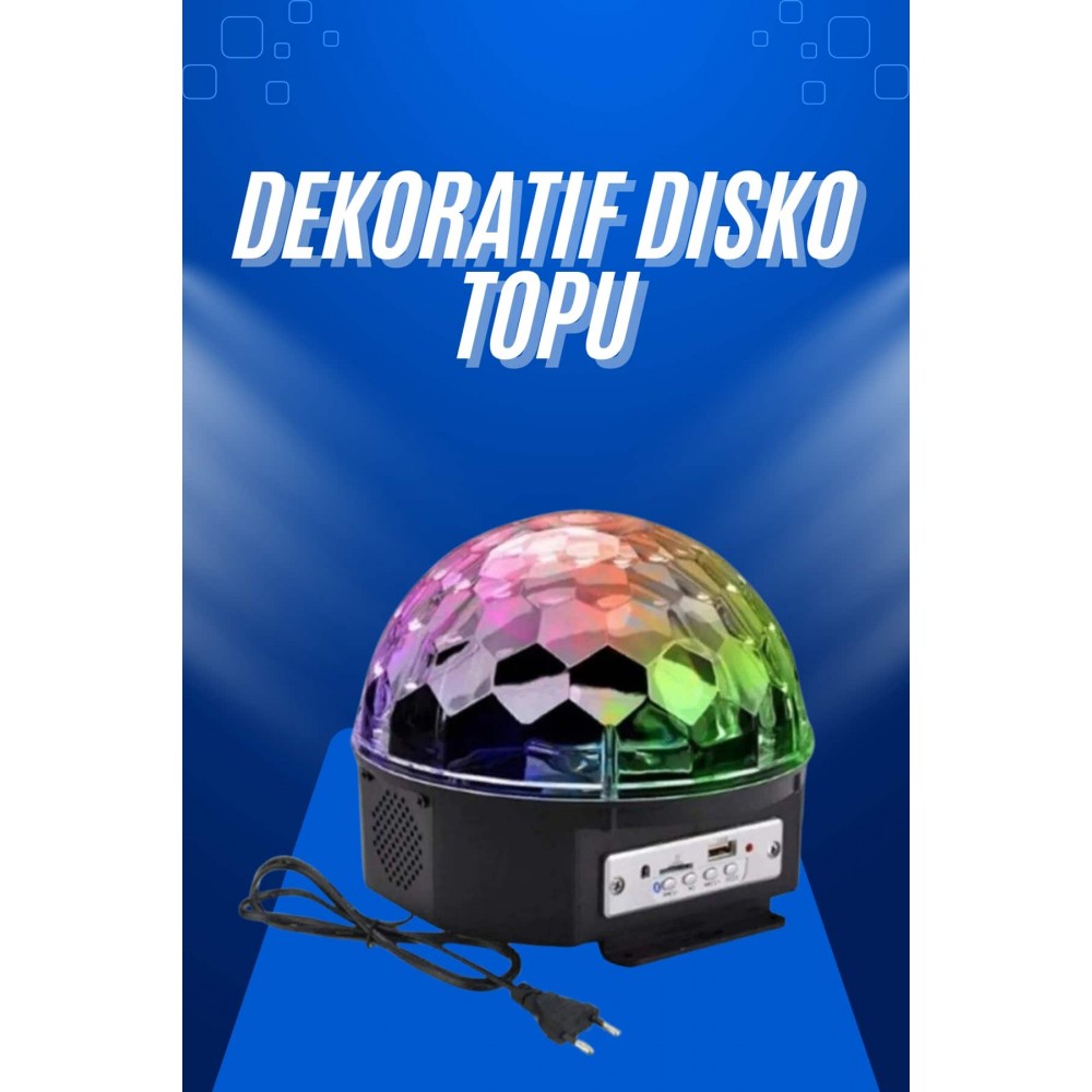 Küre Disko Topu Müzik Çalar Renkli Lazer Işıklı Bluetooth Disko Parti Işığı Kumandalı