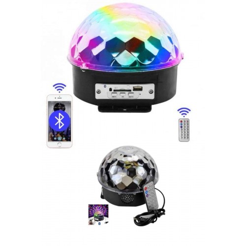 Küre Disko Topu Müzik Çalar Renkli Lazer Işıklı Bluetooth Disko Parti Işığı Kumandalı