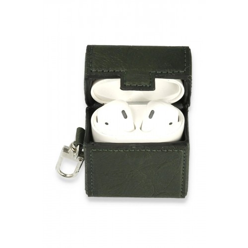 Airpods 2 (2.nesil) Deri Kılıf - Haki Yeşil-(5796)