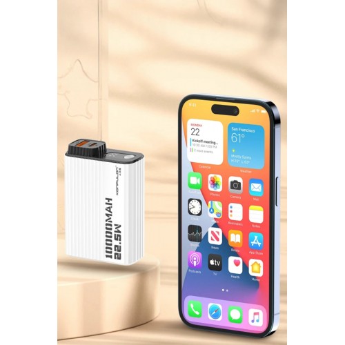 A40Q 10.000 mAh PD 20W Mini Powerbank - Siyah-Beyaz-(5796)