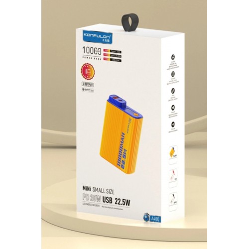 A40Q 10.000 mAh PD 20W Mini Powerbank - Siyah-Beyaz-(5796)