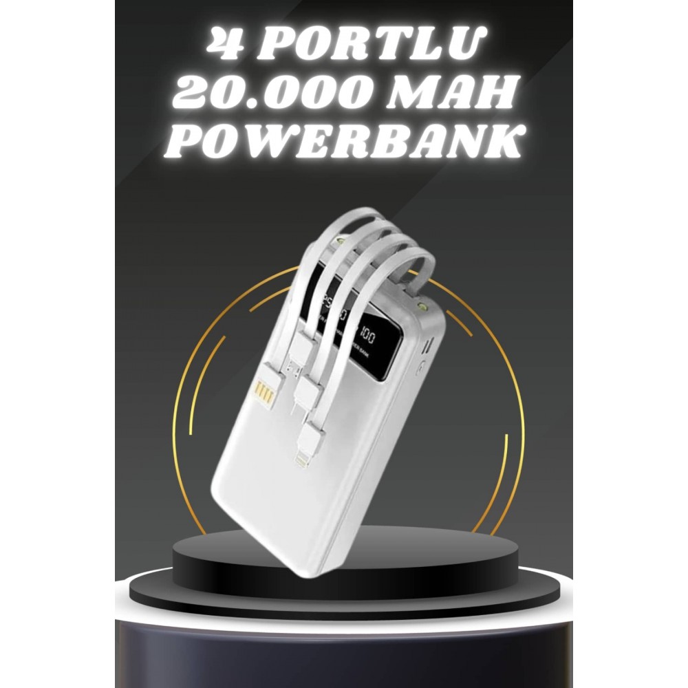 Powerbank Şarj Cihazı 4 Çıkışlı 20.000 MAH Powerbank Kompakt Yüksek Kapasiteli Hızlı Şarj