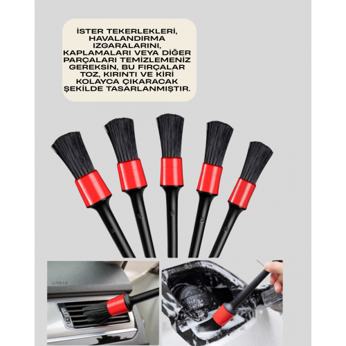 5'li Araba Temizlik Fırçaları-Farklı Boyutlu Fırçalarla Derinlemesine Temizlik