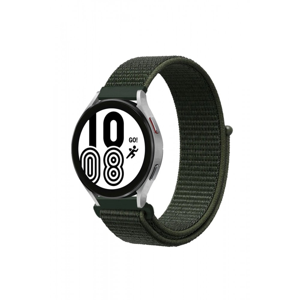 Samsung Galaxy Watch 4 Hasırlı Cırtcırtlı Kordon - Haki Yeşil-(5796)