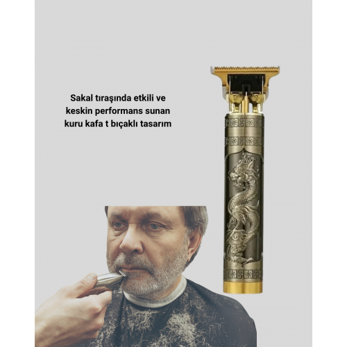 Şarjlı T Bıçaklı Saç ve Sakal Tıraş Makinesi – 3 Başlıklı Güçlü Motorlu 2 Saat Kullanım