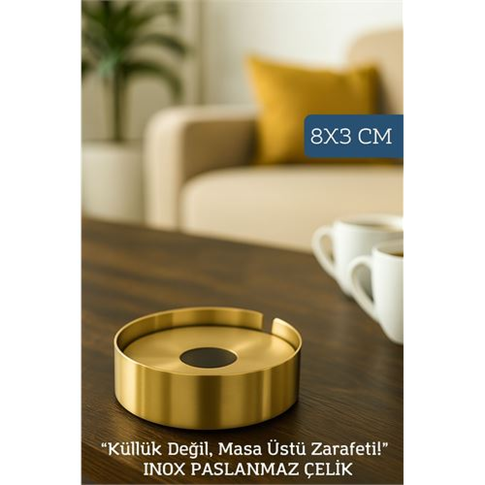 HSNET Gold Inox 1 MM Scotch Çelik Küllük – 8 cm x 3 cm | Modern Hijyenik ve Dayanıklı Tasarım