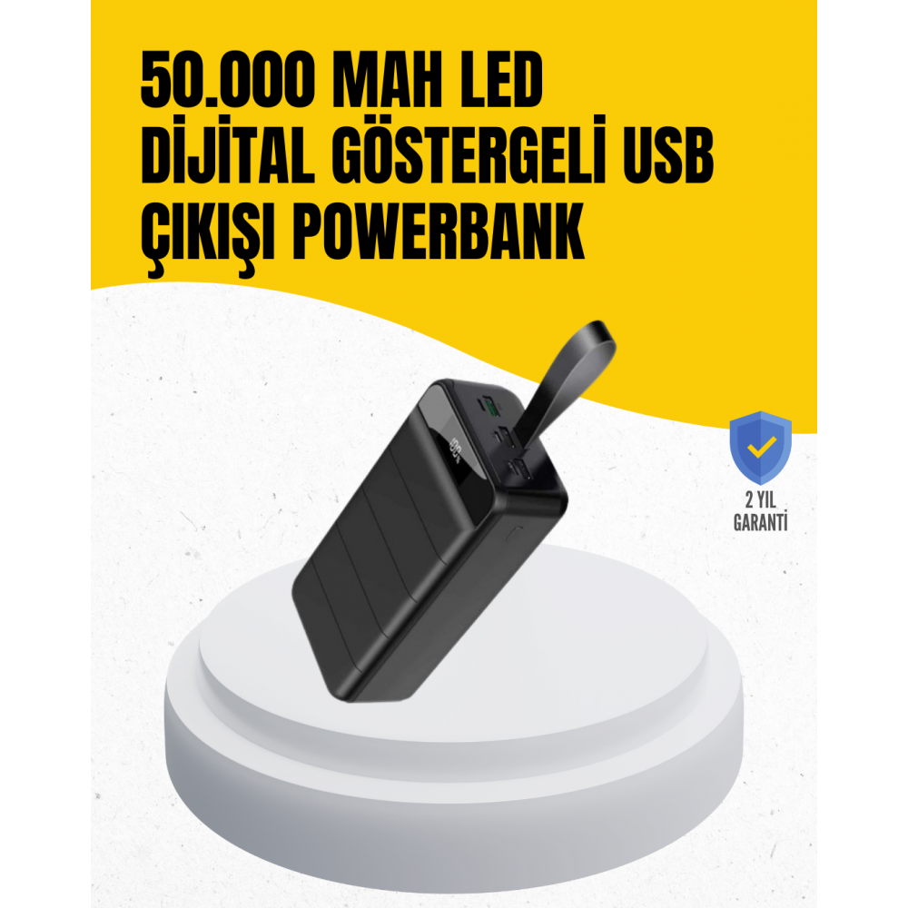 50.000 mAh Kapasiteli Powerbank – Hızlı Şarj Destekli 4 USB Portlu LED Işıklı Taşınabilir Enerji Deposu