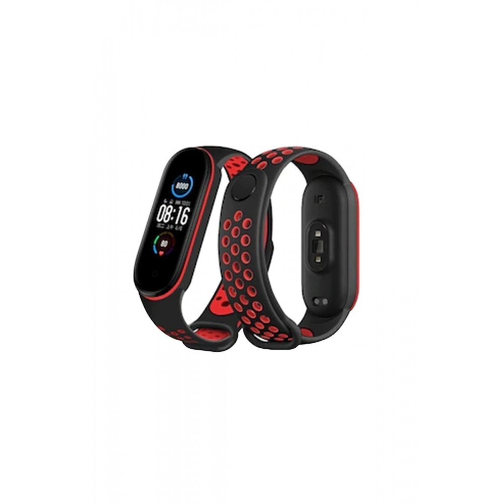Xiaomi Mi Band 6 Spor Delikli Kordon - Siyah-Kırmızı-(5796)