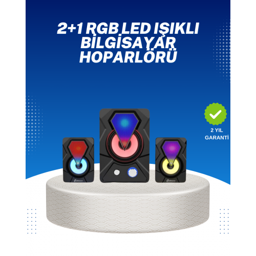 RGB Işıklı USB Hoparlör Seti 9W Çıkış Gücü Derin Bas
