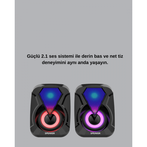RGB Işıklı USB Hoparlör Seti 9W Çıkış Gücü Derin Bas RGB Işıklı USB Hoparlör Seti 9W Çıkış Gücü Derin Bas