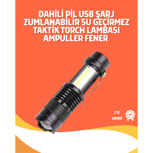 Şarjlı LED El Feneri - 14500 Pil Dahil 4 Işık Modu Mini Boy