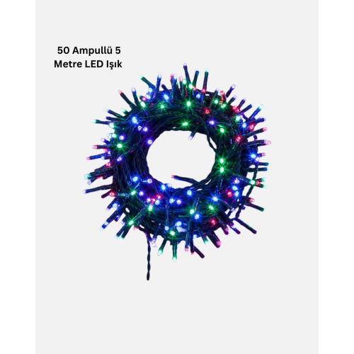 5 Metre 50’li LED Işık – Siyah Kablolu Çok Fonksiyonlu İç ve Dış Mekan Kullanımı