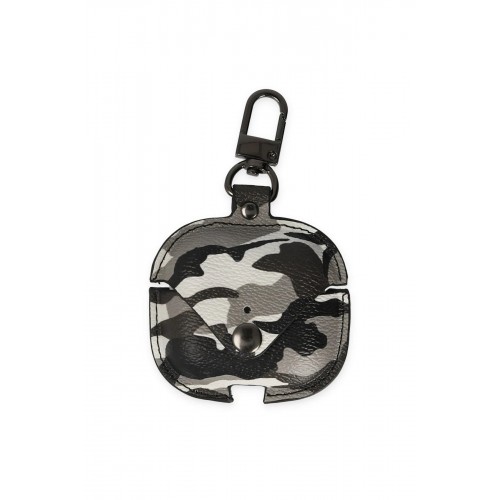 Airpods 3 (3.nesil) Çanta Kamuflaj Deri Kılıf - Gri-(5796)