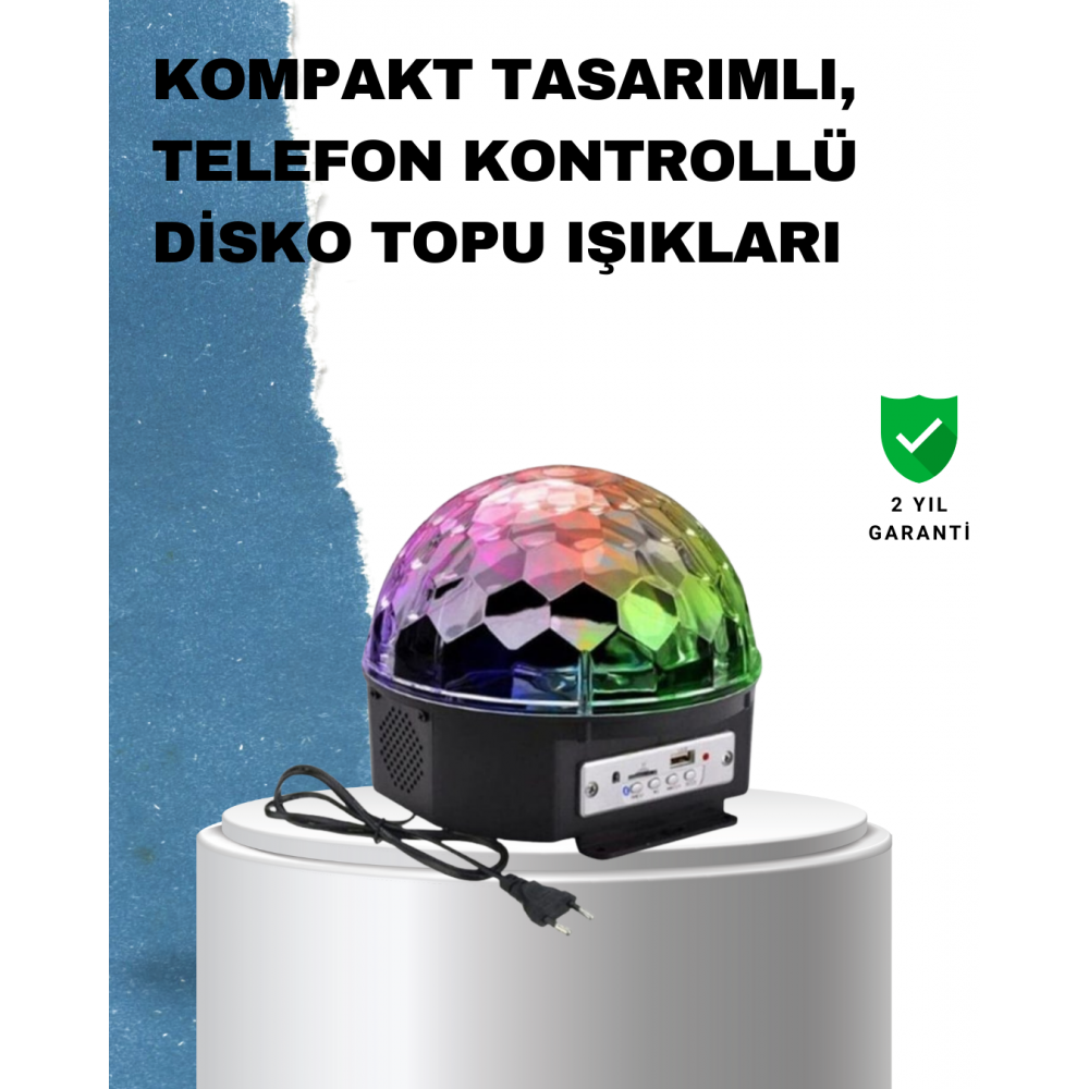 Taşınabilir RGB Disko Topu Bluetooth ve Uzaktan Kumanda Özellikli