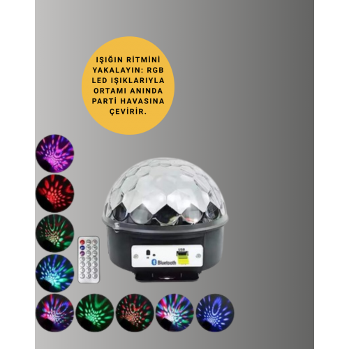 Taşınabilir RGB Disko Topu Bluetooth ve Uzaktan Kumanda Özellikli Taşınabilir RGB Disko Topu Bluetooth ve Uzaktan Kumanda Özellikli