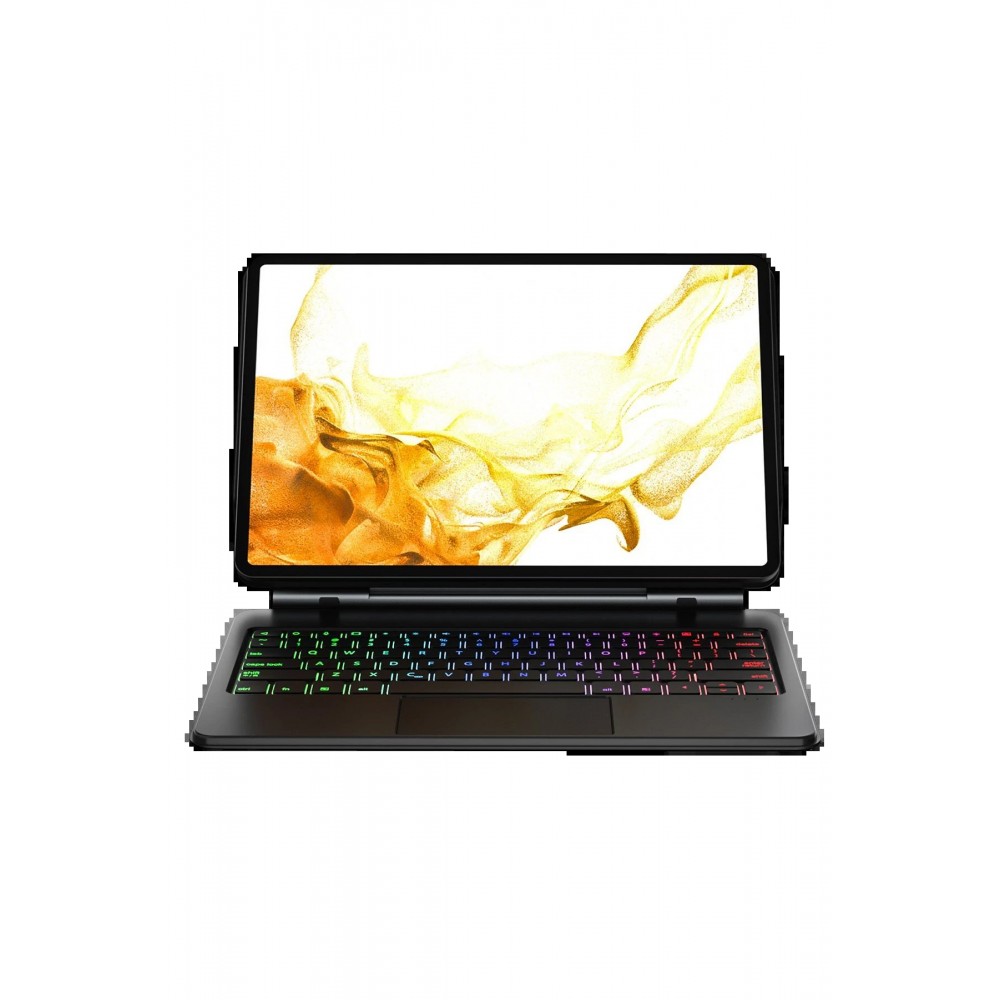 Samsung Galaxy T737 Tab S7 FE 12.4 Kılıf Eternal Ledli Klavyeli Tablet Kılıfı - Siyah-(5796)