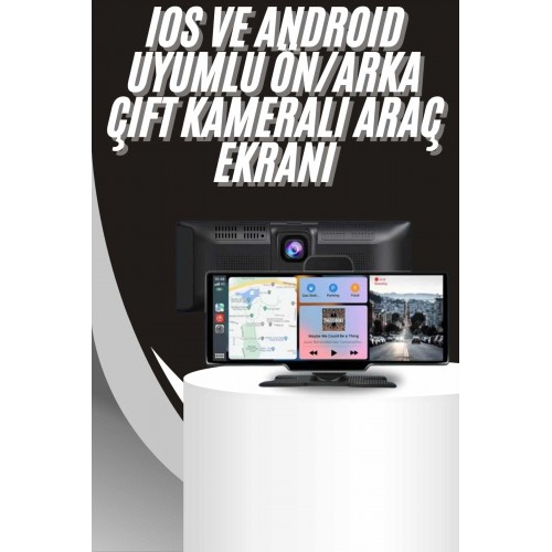 4K 10.2 İnç Çift Kameralı Araç Multimedya Ekranı CarPlay Kablosuz Tüm Cihazlara Uyumlu