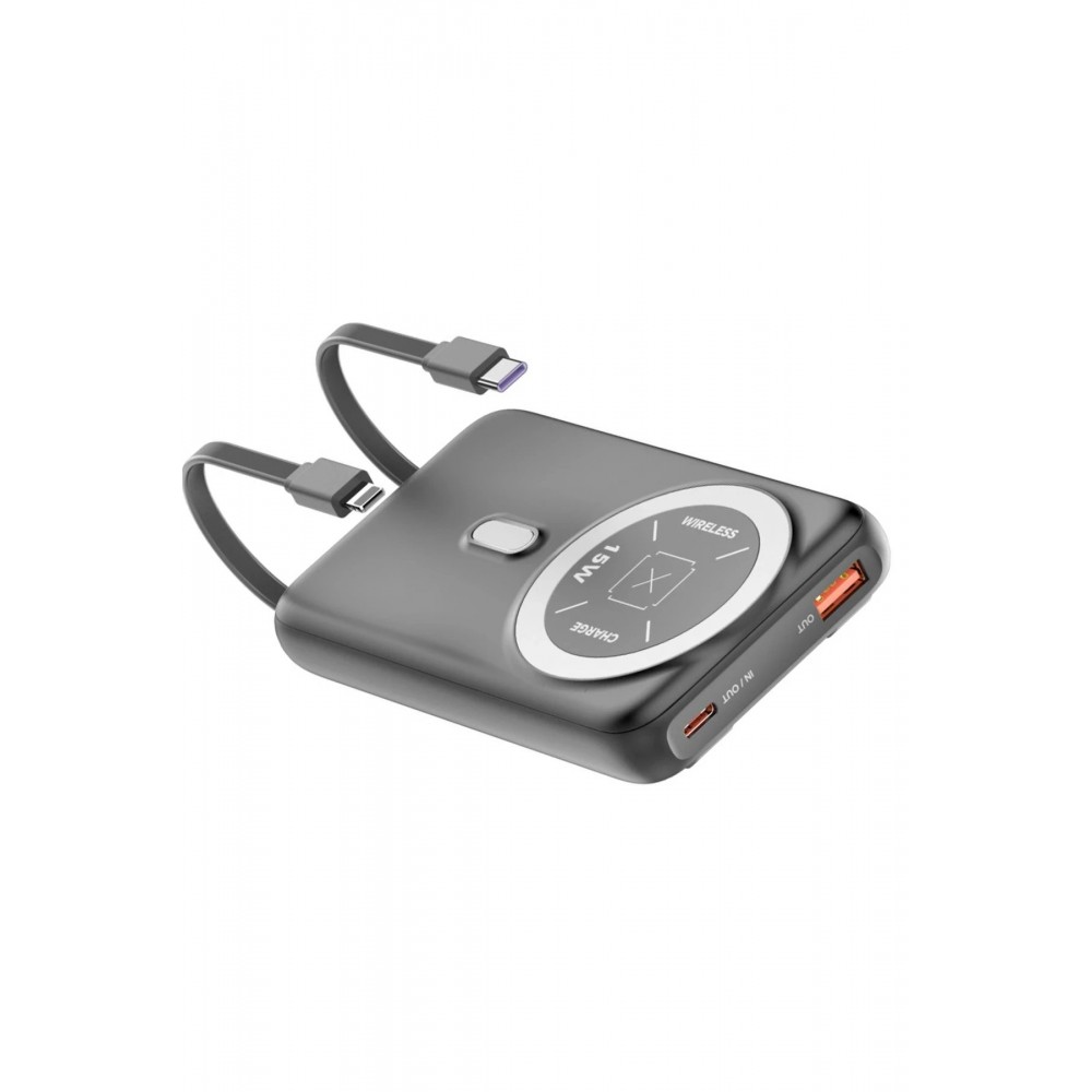 J39 10.000 mAh 20W PD Dahili Kablolu Magsafe Powerbank - Siyah-(5796)