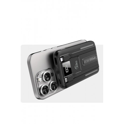 J39 10.000 mAh 20W PD Dahili Kablolu Magsafe Powerbank - Siyah-(5796)