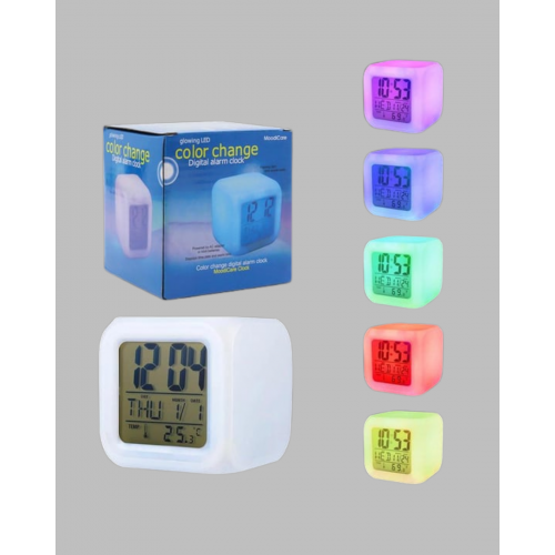 Renk Değiştiren LED Alarmlı Dijital Küp Masa Saati