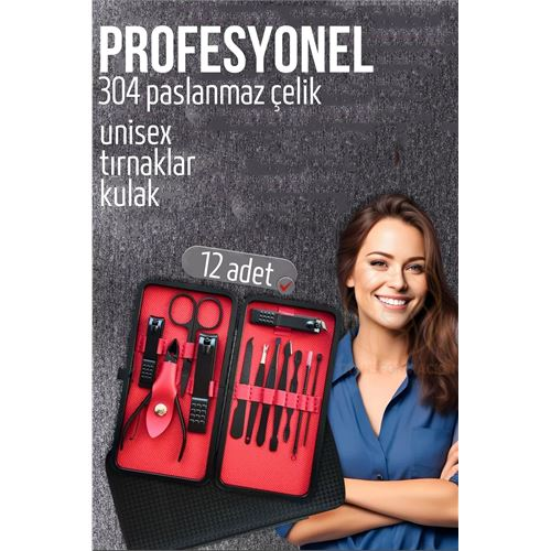 HSNET Manikür Seti Pedikür Kulak Yüz Bakım Kiti Profesyonel 304 Çelik Siyah