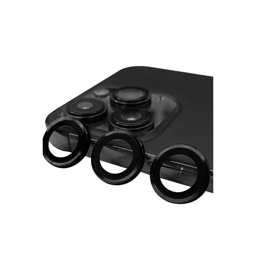 iPhone 15 Pro Max Raze Metal Kamera Lens - Siyah-(5796)