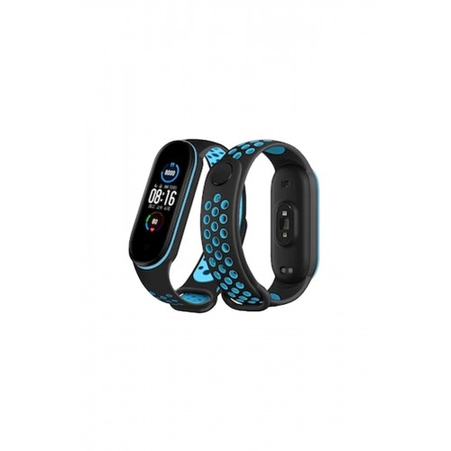 Xiaomi Mi Band 6 Spor Delikli Kordon - Siyah-Mavi-(5796)