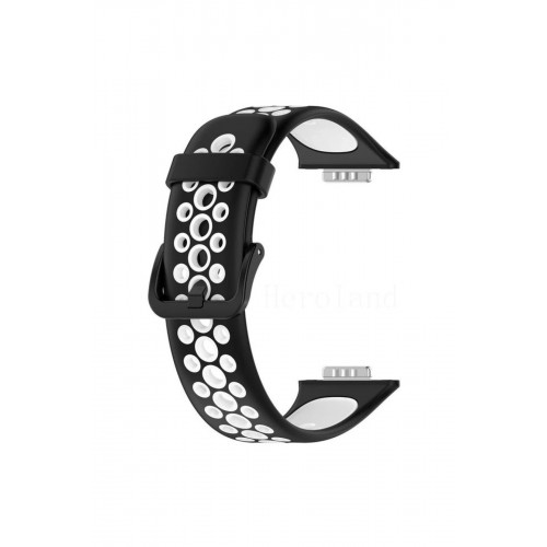 Huawei Watch Fit 2 Spor Delikli Kordon - Siyah-Beyaz-(5796)