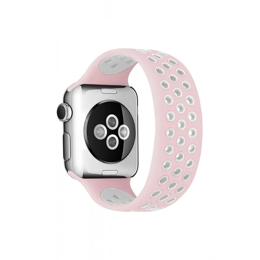 Apple Watch 42mm Ayarlı Delikli Silikon Kordon - Pembe-Beyaz-(5796)