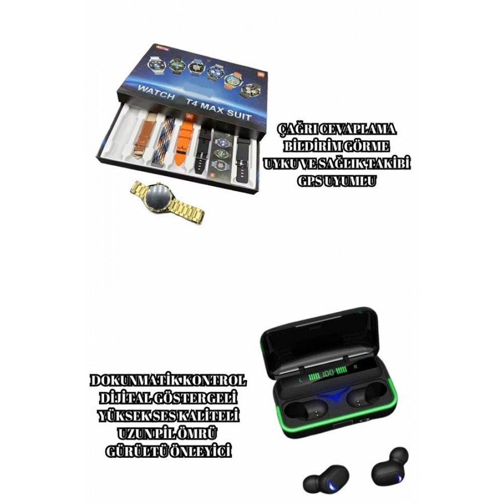 Powerbank Bluetooth Kulaklık Ve Akıllı Saat 7 Kordonlu Metal Kordon Plastik Kordon