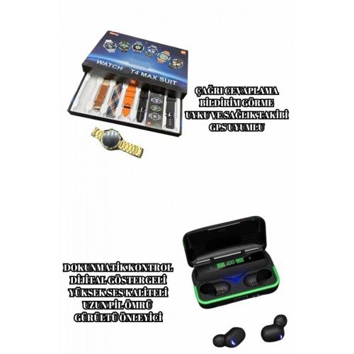 Powerbank Bluetooth Kulaklık Ve Akıllı Saat 7 Kordonlu Metal Kordon Plastik Kordon