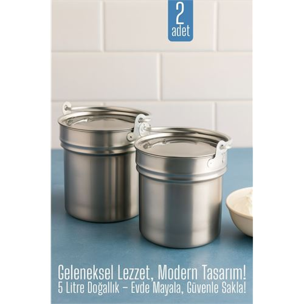 HSNET 2 li Yoğurt Bakracı – Paslanmaz Çelik 5 Litre |  Kapaklı Hijyenik ve Dayanıklı