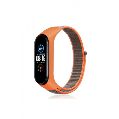 Xiaomi Mi Band 4 Hasırlı Cırtcırtlı Kordon - Turuncu-Gri-(5796)