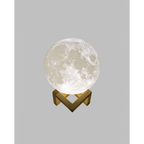 Şarjlı 3D Baskılı 16 Renk Ay Lambası Ahşap Stand ve Uzaktan Kumanda