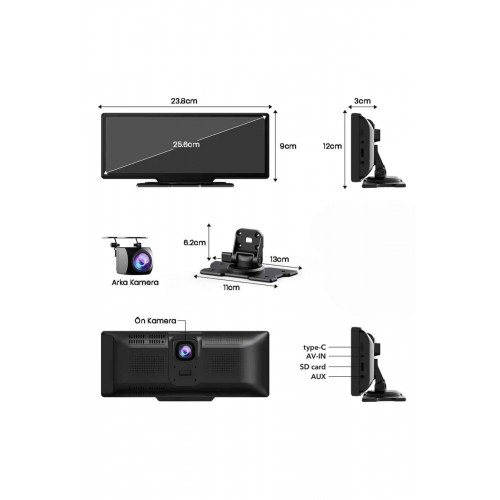 Android ve İOS Uyumlu Ön Arka Çift Kameralı Araç Ekranı Dokunmatik CarPlay Android ve İOS Uyumlu Ön Arka Çift Kameralı Araç Ekranı Dokunmatik CarPlay