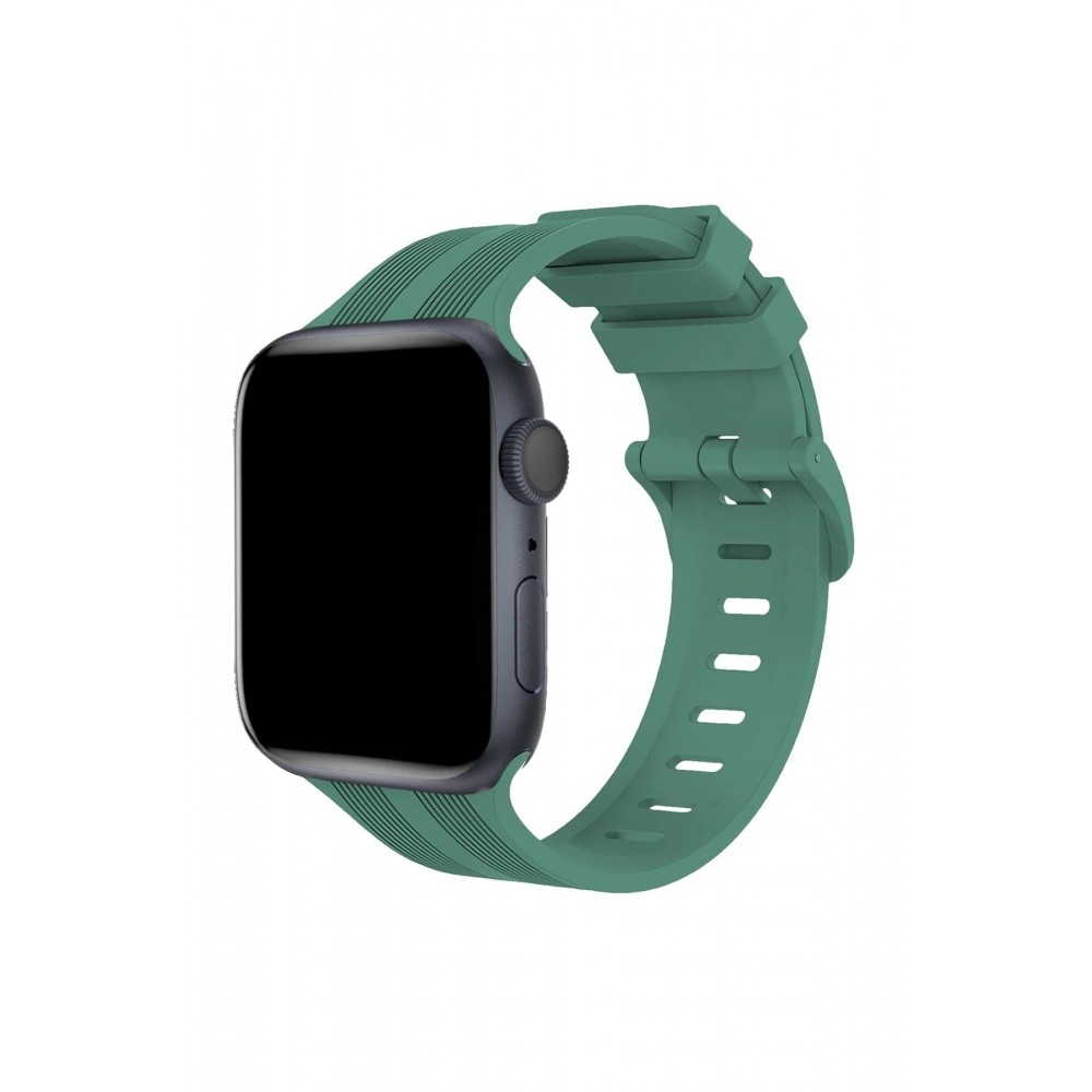 Apple Watch 38mm KR408 Çizgili Silikon Kordon - Yeşil-(5796)