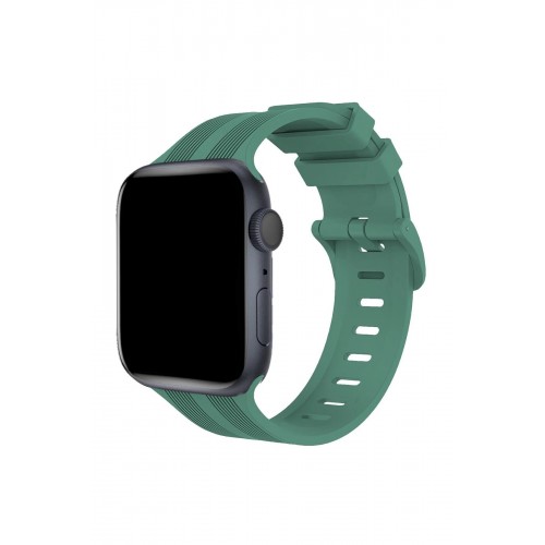 Apple Watch 38mm KR408 Çizgili Silikon Kordon - Yeşil-(5796)