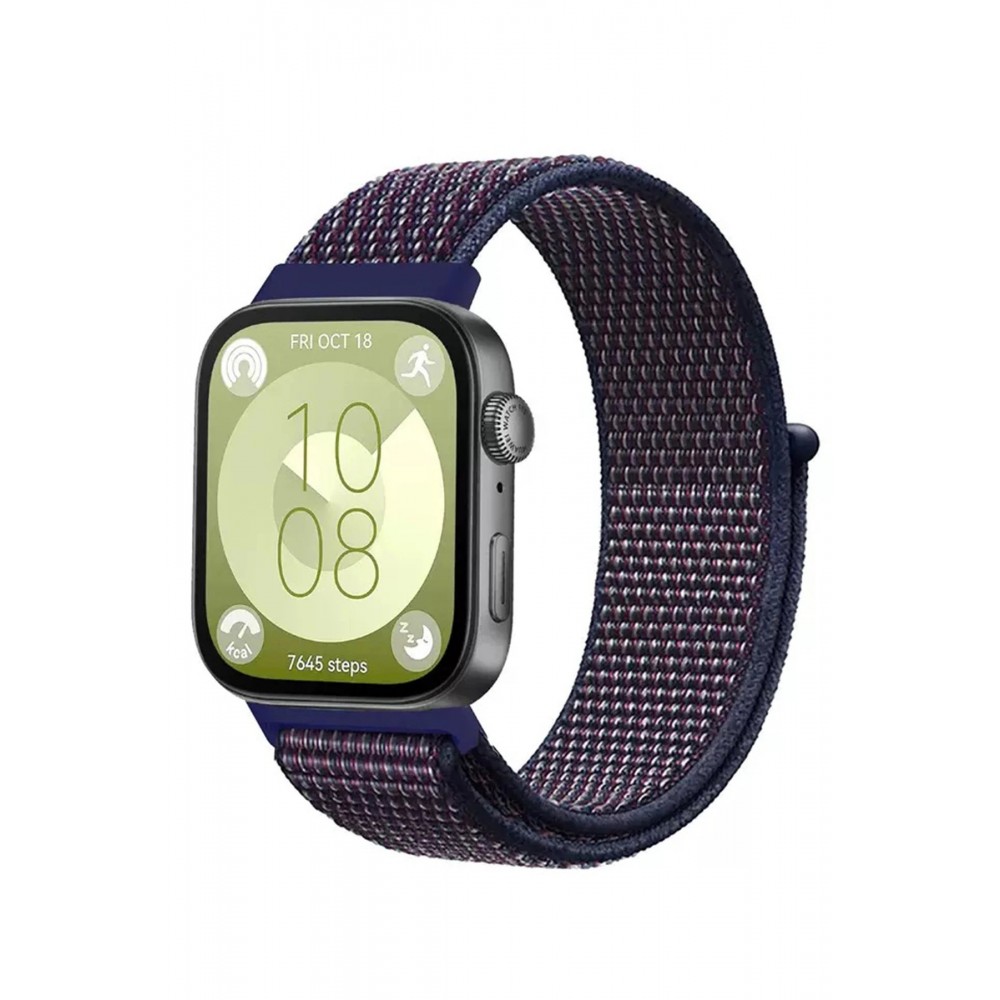 Huawei Fit 4 Hasırlı Cırtcırtlı Kordon - Mavi-Beyaz-(5796)