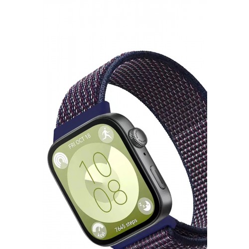 Huawei Fit 4 Hasırlı Cırtcırtlı Kordon - Mavi-Beyaz-(5796)