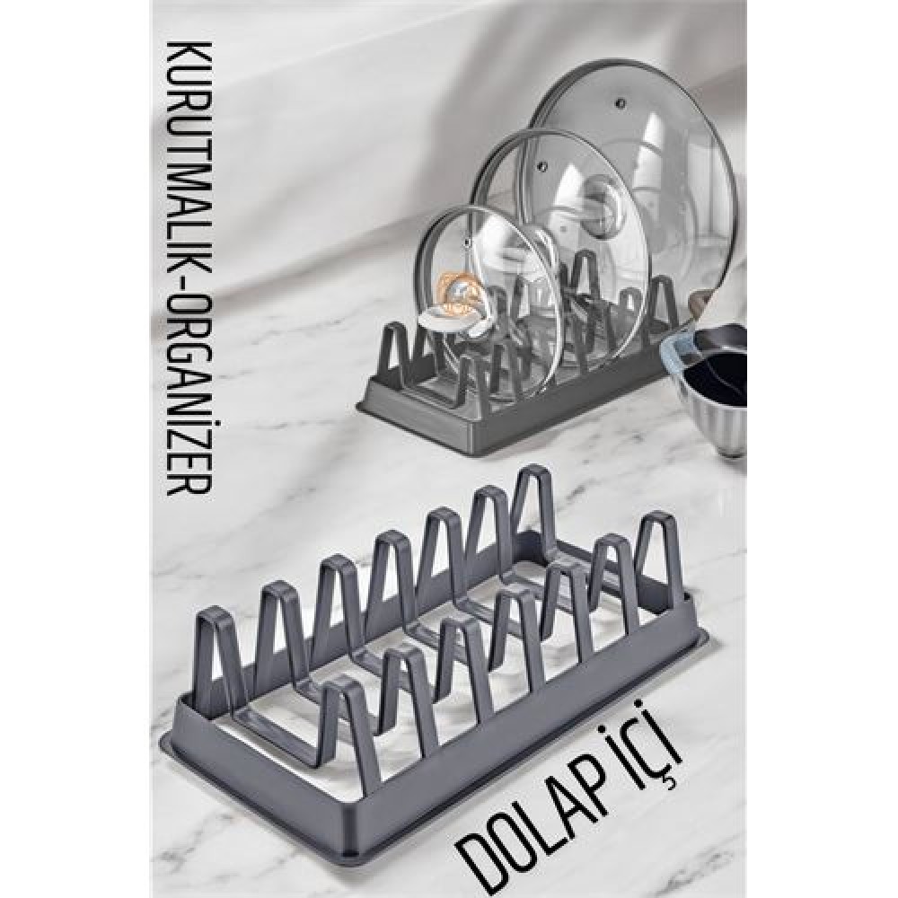 Turk Tabak Düzenleyici Kurutmalık Dolap İçi Tencere Kapak Organizer GRİ