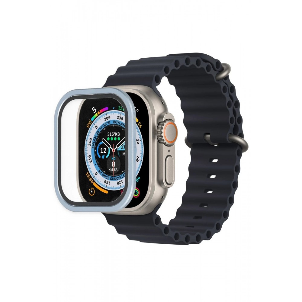 Apple Watch Ultra 49mm Alüminyum Kasa Cam Ekran Koruyucu - Mavi-(5796)